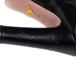 Prada Black Cut Out Leather Elastic Platform Sandals Size 38