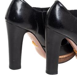 Prada Black Cut Out Leather Elastic Platform Sandals Size 38