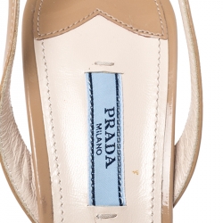 Pre Owned Prada Beige Patent Leather Crystal Studded Bow Slingback Sandals Size 38