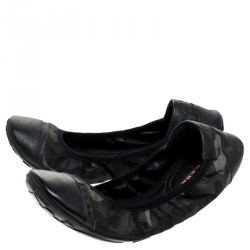 Pre Owned Prada Sport Black Camouflage Nylon and Leather Ballet Flats Size 38