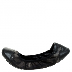 Pre Owned Prada Sport Black Camouflage Nylon and Leather Ballet Flats Size 38
