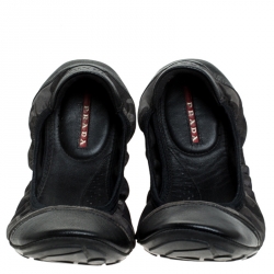 Pre Owned Prada Sport Black Camouflage Nylon and Leather Ballet Flats Size 38