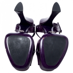 Pre Owned Prada Purple Patent Leather Platform Ankle Strap Sandals Size 39.5
