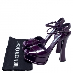 Pre Owned Prada Purple Patent Leather Platform Ankle Strap Sandals Size 39.5