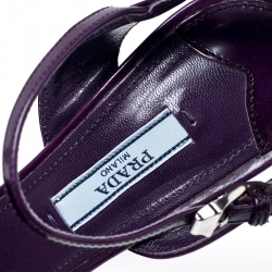 Pre Owned Prada Purple Patent Leather Platform Ankle Strap Sandals Size 39.5