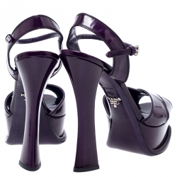 Pre Owned Prada Purple Patent Leather Platform Ankle Strap Sandals Size 39.5