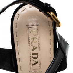 Pre Owned Prada Black Patent Leather Peep Toe Strappy Cork Platform Sandals Size 39.5