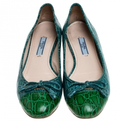 Pre Owned Prada Turquoise/Green Crocodile Leather Ballet Flats Size 36