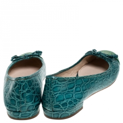 Pre Owned Prada Turquoise/Green Crocodile Leather Ballet Flats Size 36