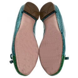 Pre Owned Prada Turquoise/Green Crocodile Leather Ballet Flats Size 36
