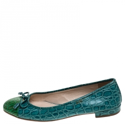 Pre Owned Prada Turquoise/Green Crocodile Leather Ballet Flats Size 36