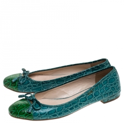 Pre Owned Prada Turquoise/Green Crocodile Leather Ballet Flats Size 36