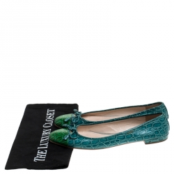 Pre Owned Prada Turquoise/Green Crocodile Leather Ballet Flats Size 36