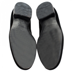 Pre Owned Prada Black Crown Lip Embroidered Velvet Loafers Size 38.5