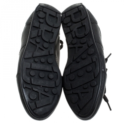 Pre Owned Prada Black Leather Lace Up Sneakers Size 36.5