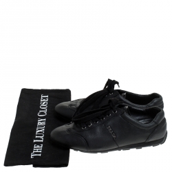 Pre Owned Prada Black Leather Lace Up Sneakers Size 36.5