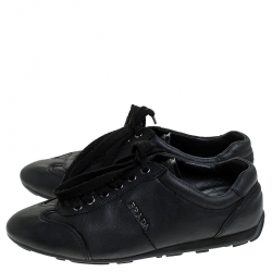 Pre Owned Prada Black Leather Lace Up Sneakers Size 36.5