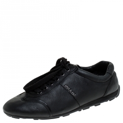 Pre Owned Prada Black Leather Lace Up Sneakers Size 36.5