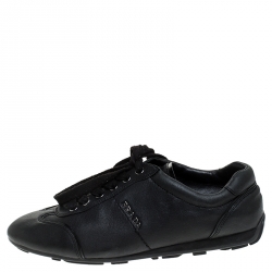 Pre Owned Prada Black Leather Lace Up Sneakers Size 36.5