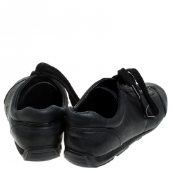 Pre Owned Prada Black Leather Lace Up Sneakers Size 36.5