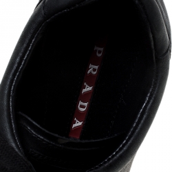 Pre Owned Prada Black Leather Lace Up Sneakers Size 36.5