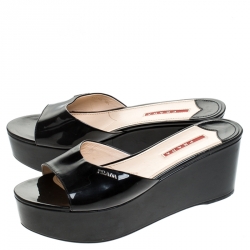 Pre Owned Prada Black Patent Leather Open Toe Platform Sandals Size 39.5