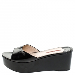 Pre Owned Prada Black Patent Leather Open Toe Platform Sandals Size 39.5