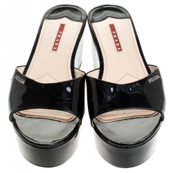 Pre Owned Prada Black Patent Leather Open Toe Platform Sandals Size 39.5