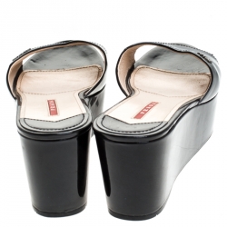 Pre Owned Prada Black Patent Leather Open Toe Platform Sandals Size 39.5