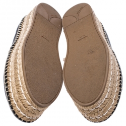 Pre Owned Prada Black Leather Espadrille Platform Loafers Size 37