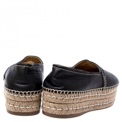 Pre Owned Prada Black Leather Espadrille Platform Loafers Size 37