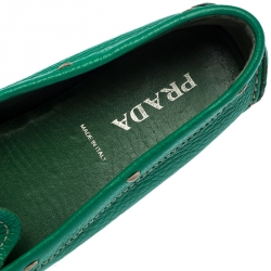 Pre Owned Prada Green Leather Buckle Detail Slip On Loafers Size 36.5