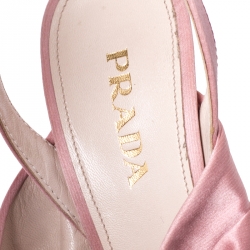 Pre Owned Prada Pink Satin Double Bow Tie Detail Peep Toe Platform Pumps Size 38.5