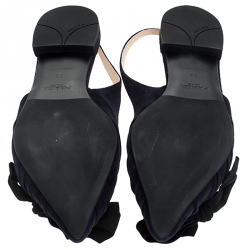 Pre Owned Prada Navy Blue Suede Bow Detail Slingback Flats Size 38