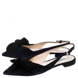 Pre Owned Prada Navy Blue Suede Bow Detail Slingback Flats Size 38
