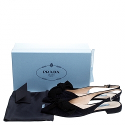 Pre Owned Prada Navy Blue Suede Bow Detail Slingback Flats Size 38