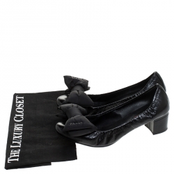 Pre Owned Prada Black Leather Bow Scrunch Pumps Size 36