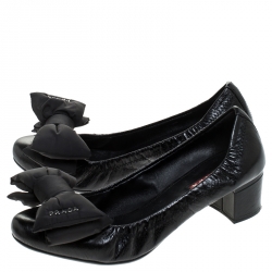 Pre Owned Prada Black Leather Bow Scrunch Pumps Size 36