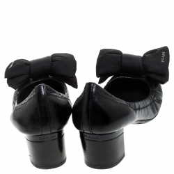 Pre Owned Prada Black Leather Bow Scrunch Pumps Size 36