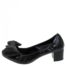 Pre Owned Prada Black Leather Bow Scrunch Pumps Size 36