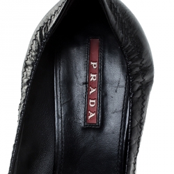 Pre Owned Prada Black Leather Bow Scrunch Pumps Size 36