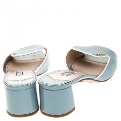 Pre Owned  Prada Powder Grey Patent Saffiano Leather Block Heel Open Toe Sandals Size 36