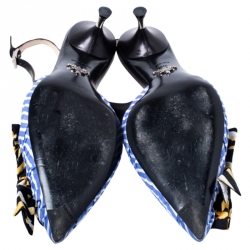 Pre Owned Prada Multicolor Fabric And Leather Bow Pointed Toe Slingback Sandals Size 38.5