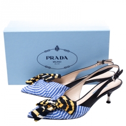 Pre Owned Prada Multicolor Fabric And Leather Bow Pointed Toe Slingback Sandals Size 38.5
