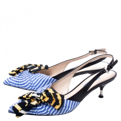 Pre Owned Prada Multicolor Fabric And Leather Bow Pointed Toe Slingback Sandals Size 38.5