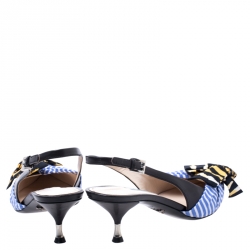 Pre Owned Prada Multicolor Fabric And Leather Bow Pointed Toe Slingback Sandals Size 38.5
