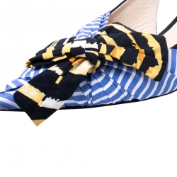 Pre Owned Prada Multicolor Fabric And Leather Bow Pointed Toe Slingback Sandals Size 38.5