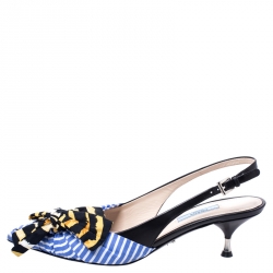 Pre Owned Prada Multicolor Fabric And Leather Bow Pointed Toe Slingback Sandals Size 38.5