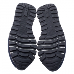 Pre Owned Prada Navy Blue Canvas Crystal Embellished Slip On Sneakers Size 36.5