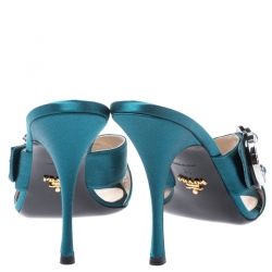 Prada Dark Green Crystal Embellished Criss Cross Satin Sandals Size 41